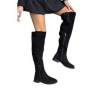 Rouge Black Faux Leather Side Zip Low Heel Tall Slouchy Riding Boots Size 8